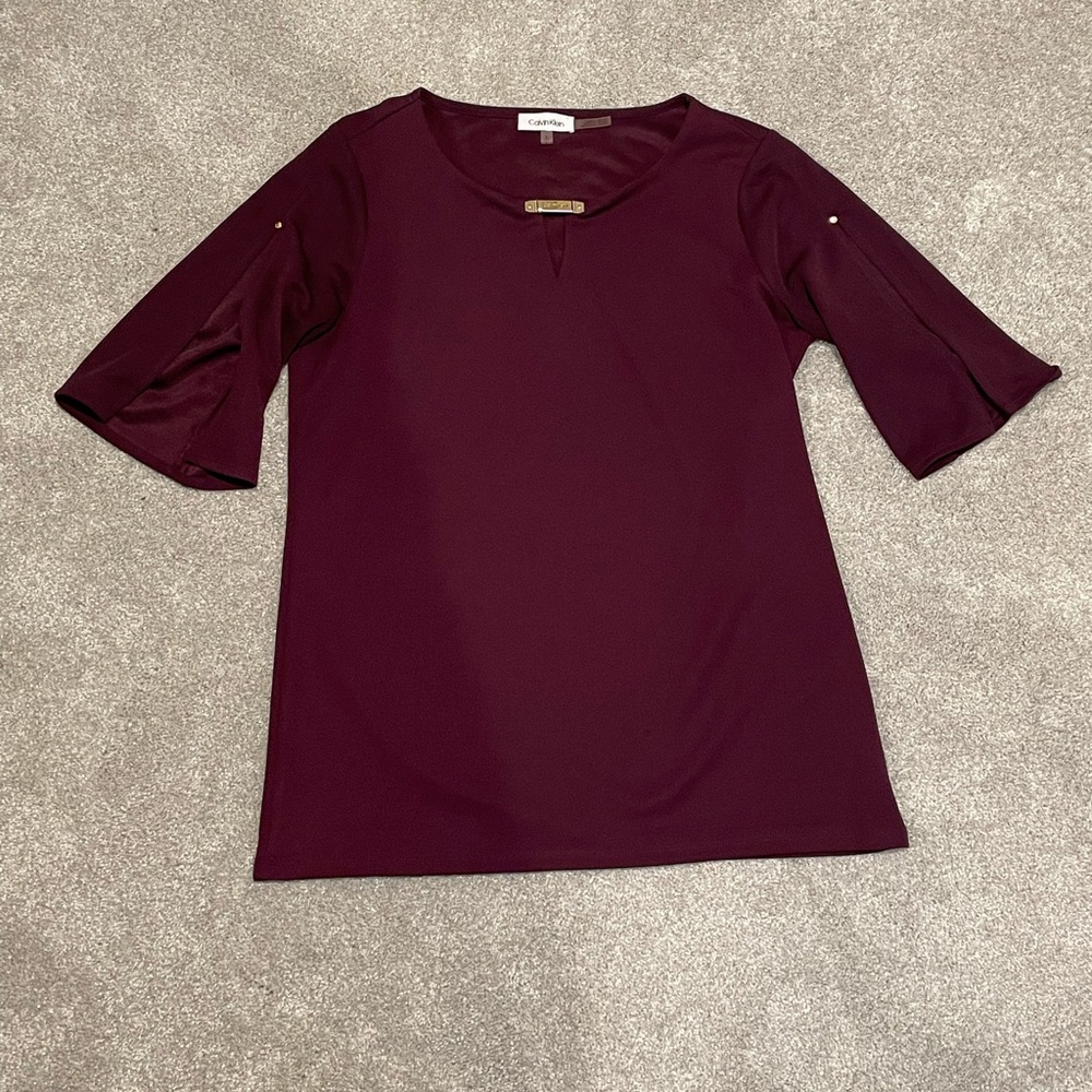 Calvin Klein Dark Purple Flutter Sleeve Top
